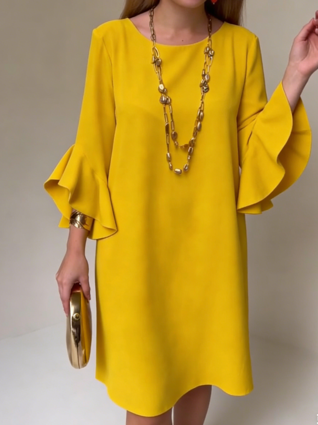 Women's Flowing Dress with Flared Sleeves