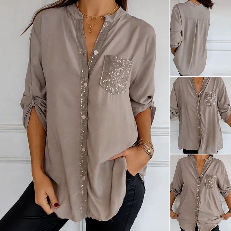 Elegant Women's Sequin Button-Down Shirt