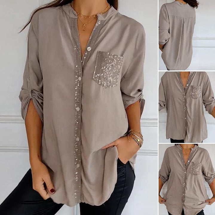 Elegant Women's Sequin Button-Down Shirt