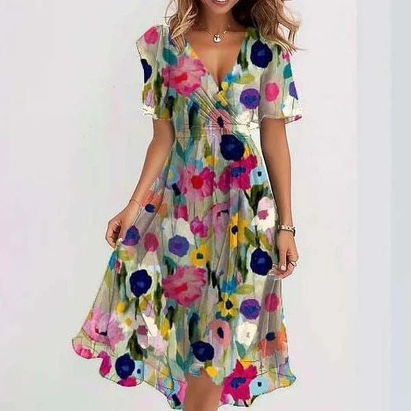 Robe Femme Fluide Portefeuille Imprimée Été