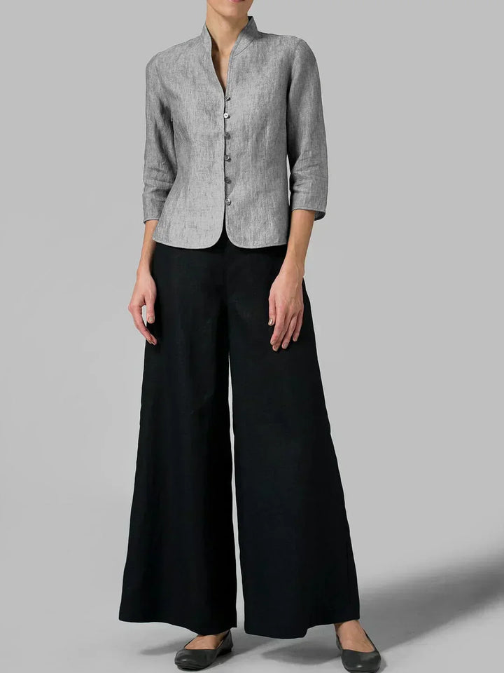 Blouse Femme Col Montant Boutonnée