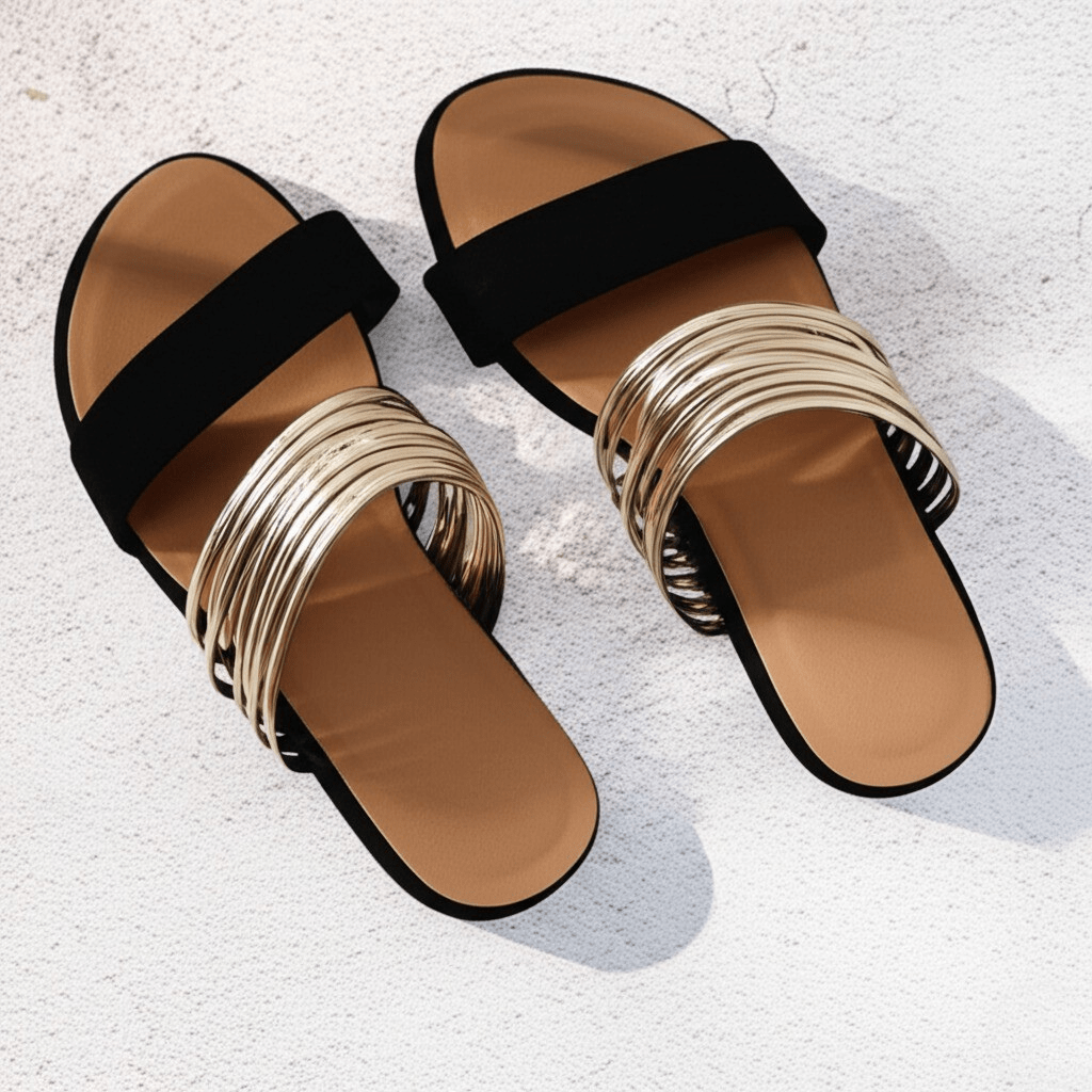 Sandales Plates Brides Métallisées Femme Été