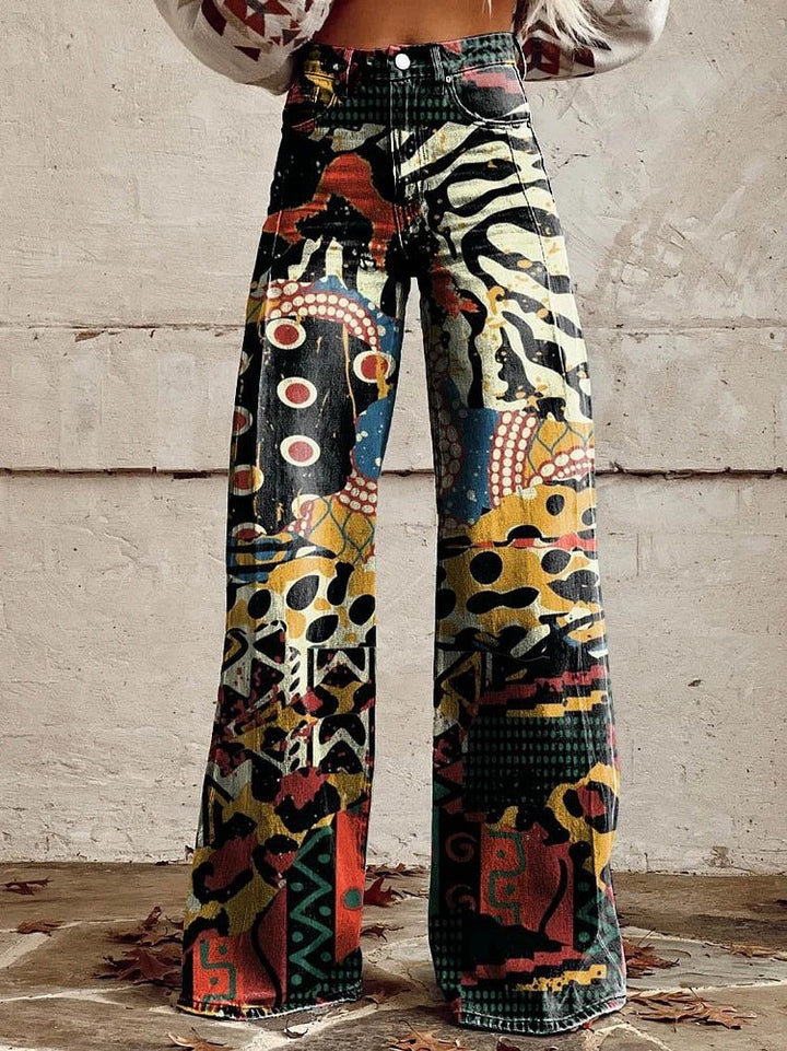 Pantalon Large Femme Imprimé Floral Taille Haute