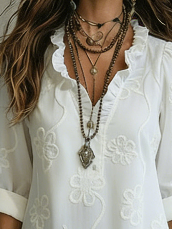 Robe Longue Bohème Brodée à Manches Longues Pour Femme