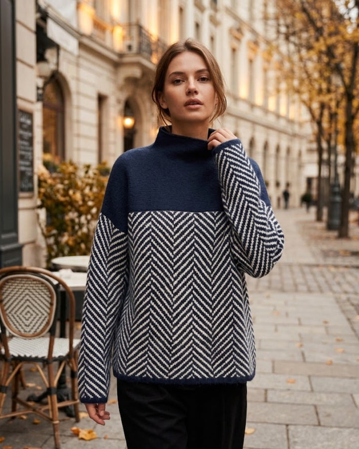 Pull à Col Roulé en Maille Pour Femme à Motif Chevron