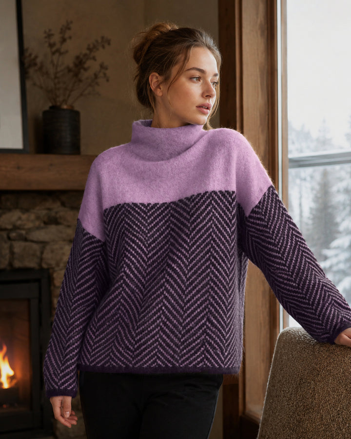 Pull à Col Roulé en Maille Pour Femme à Motif Chevron