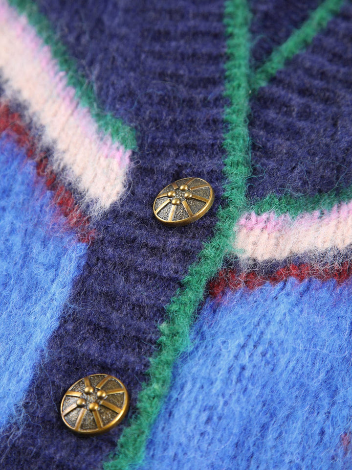 Women's Oversized Knit Cardigan with Geometric Star Patterns