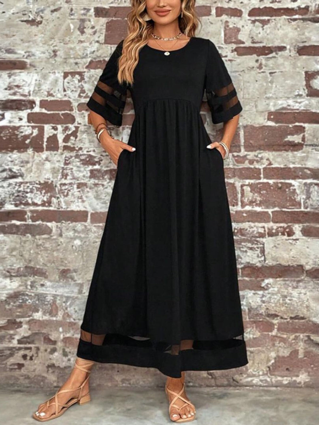 Robe Longue Bohème Femme Manches Mi-Longues