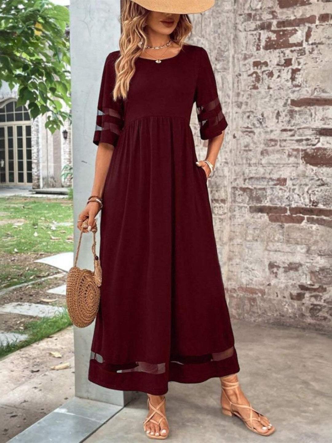 Robe Longue Bohème Femme Manches Mi-Longues