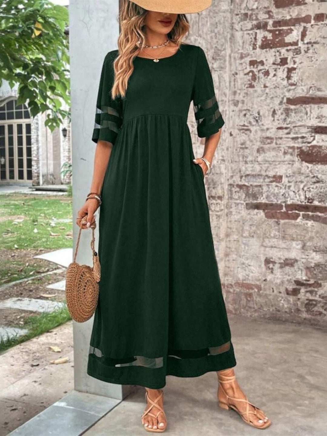 Robe Longue Bohème Femme Manches Mi-Longues