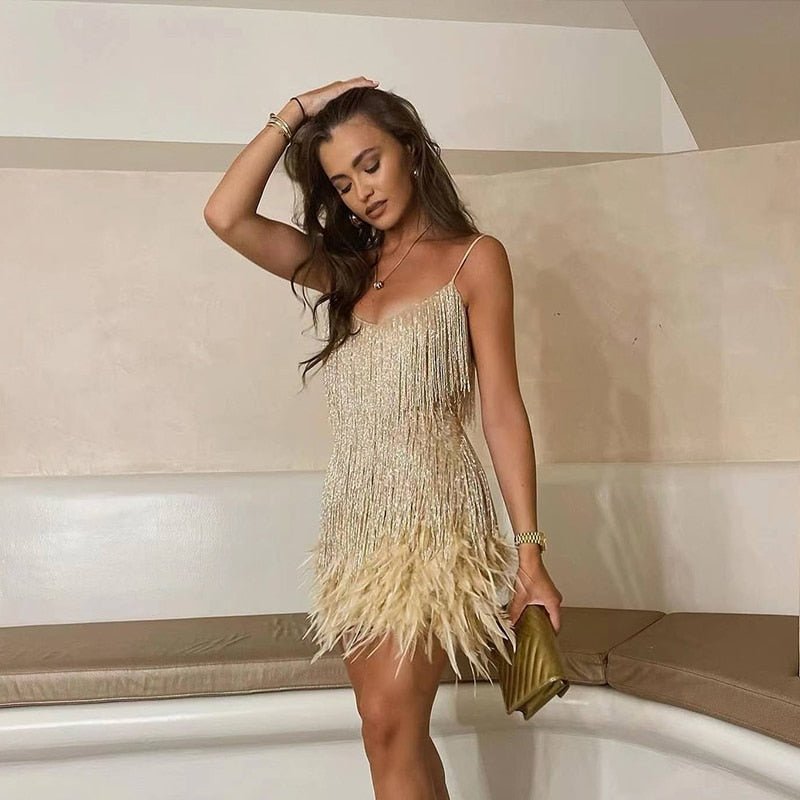 Robe Courte Franges Femme Bretelles Fines Soirée