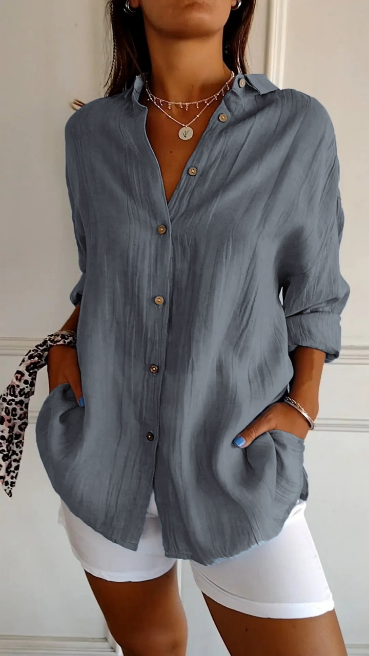 Chemise Lin Oversized Femme Boutonnée