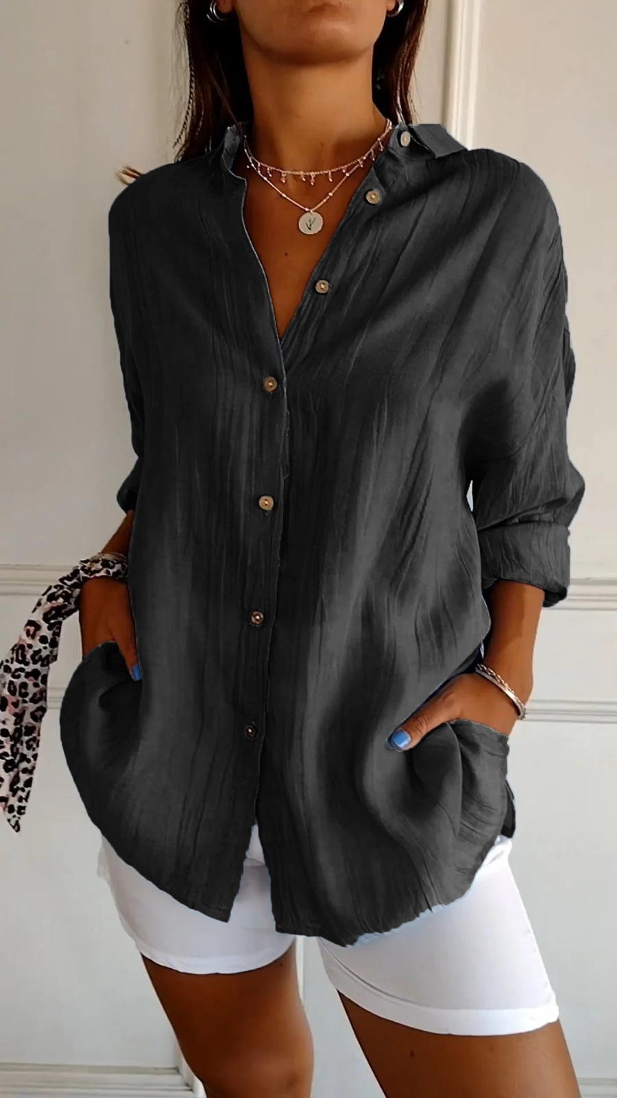 Chemise Lin Oversized Femme Boutonnée