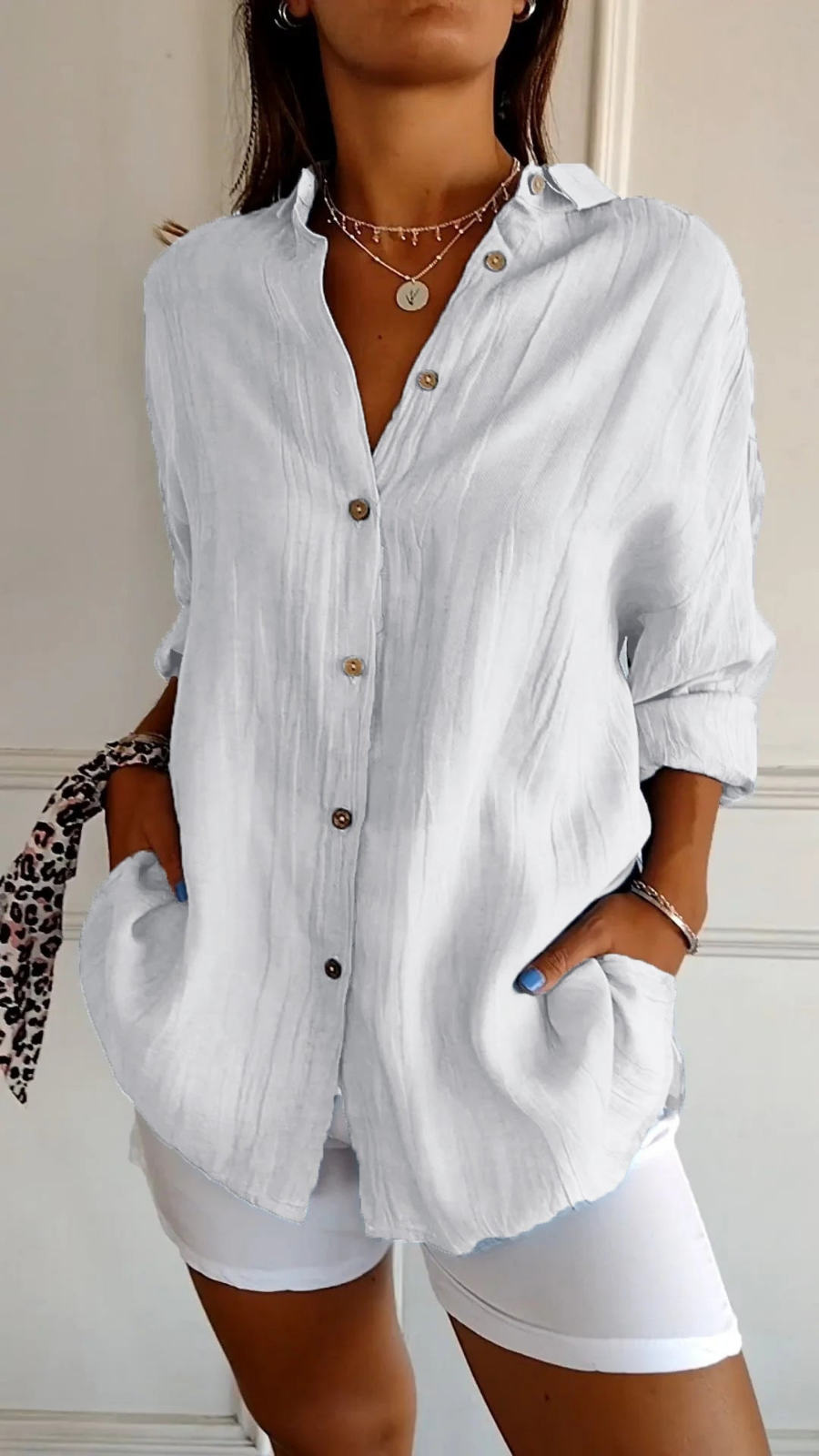 Chemise Lin Oversized Femme Boutonnée