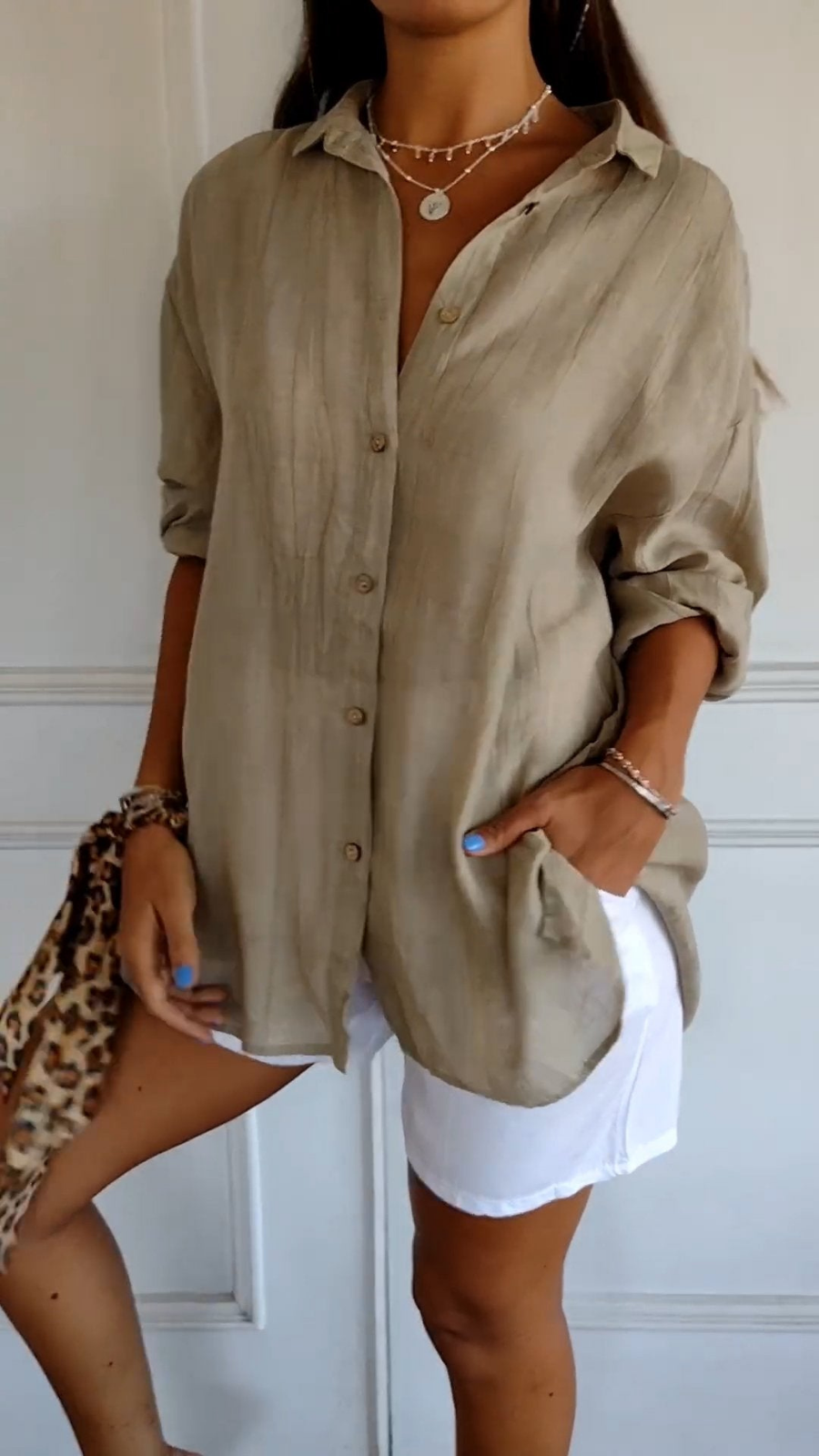 Chemise Lin Oversized Femme Boutonnée