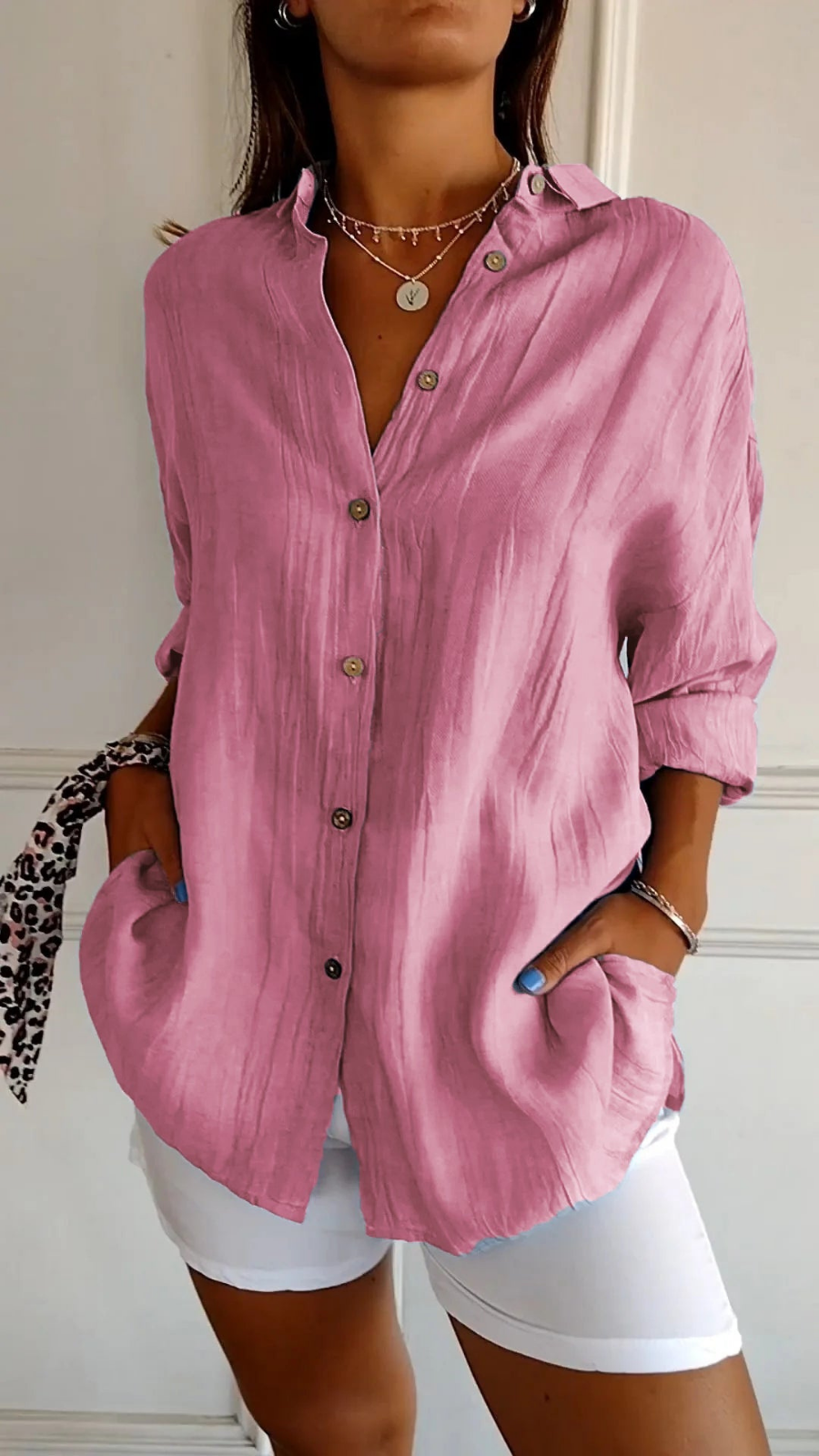 Chemise Lin Oversized Femme Boutonnée