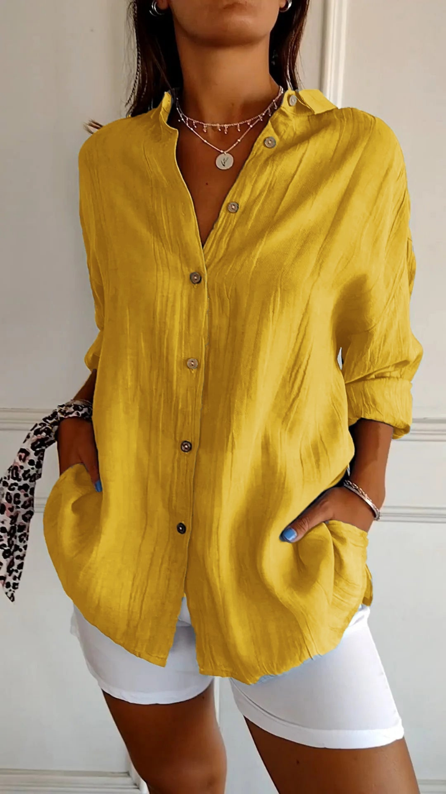 Chemise Lin Oversized Femme Boutonnée