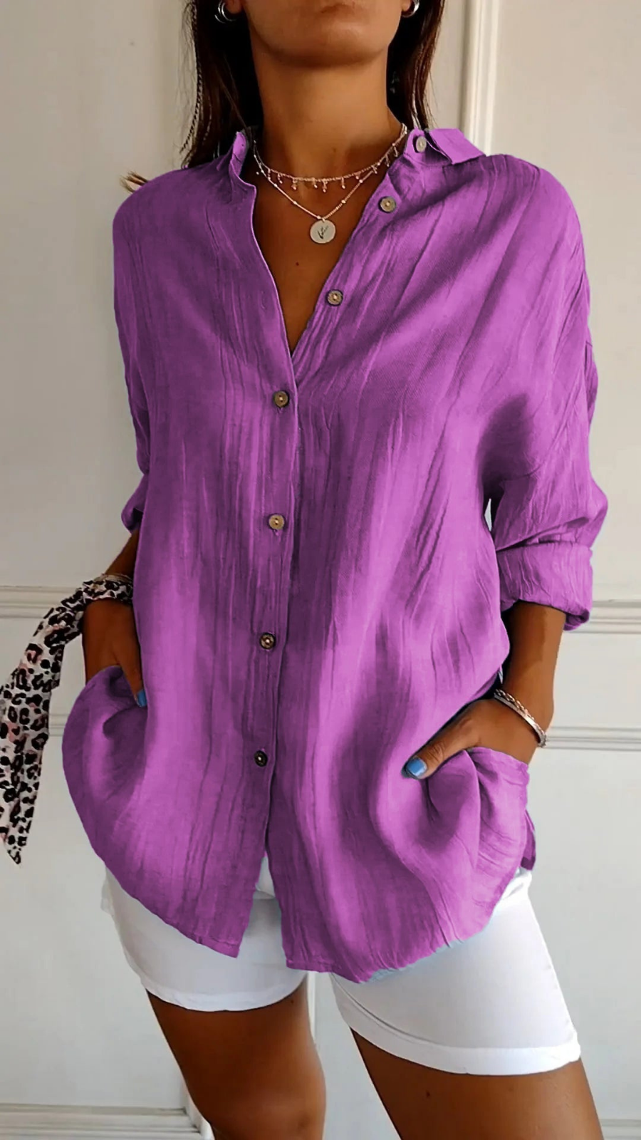 Chemise Lin Oversized Femme Boutonnée