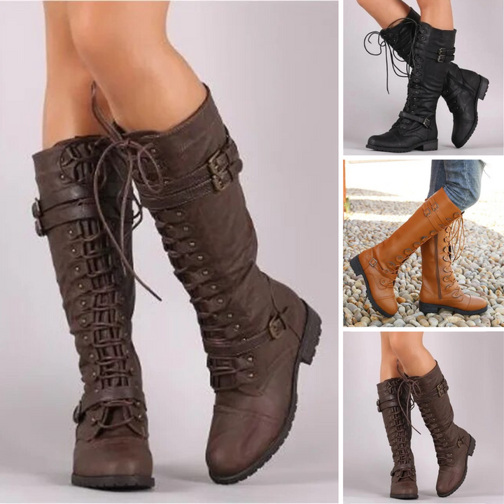 Bottes Femme Lacets et Boucles Cuir Végan