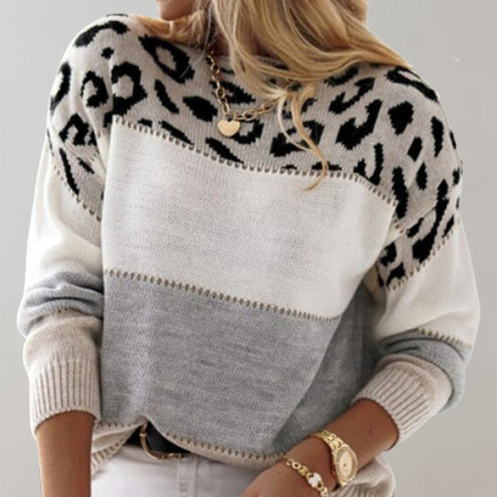 Pull Pour Femme à Motif Léopard et Empiècements Contrastants