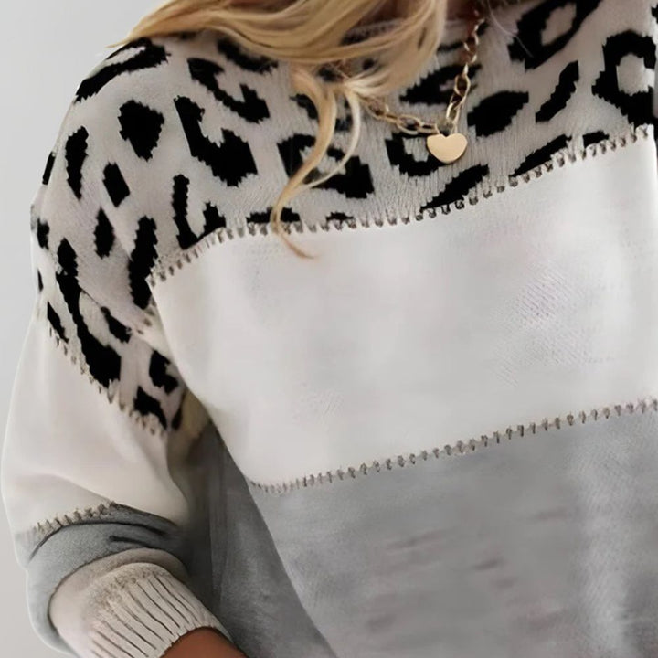 Pull Pour Femme à Motif Léopard et Empiècements Contrastants