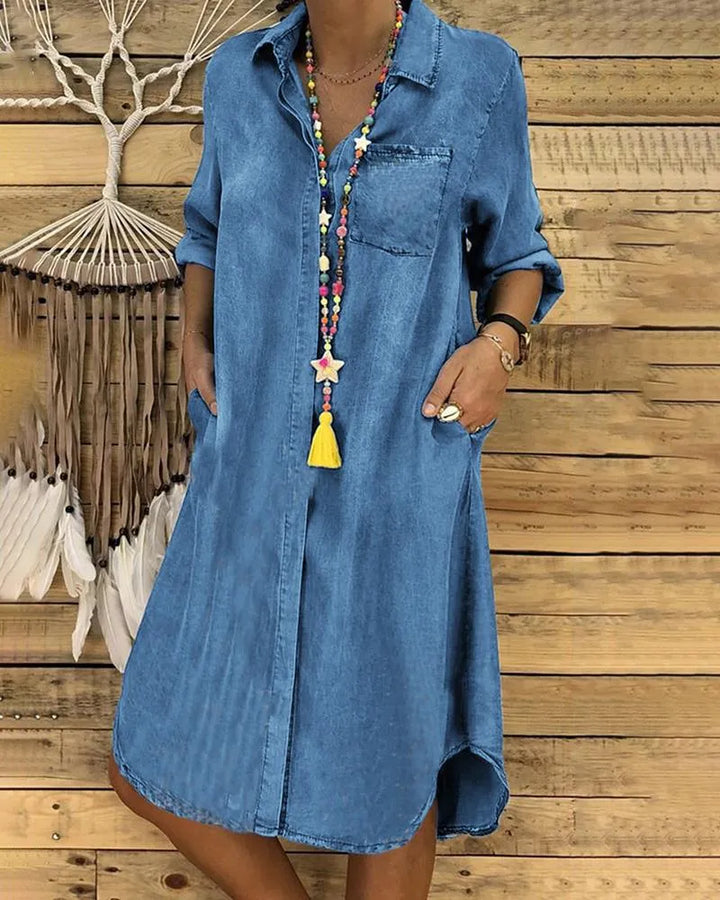 Robe Chemise Femme Boutonnée Manches Longues