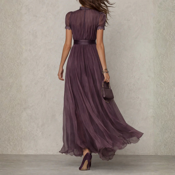 Robe Maxi Mousseline Dentelle Femme Cérémonie