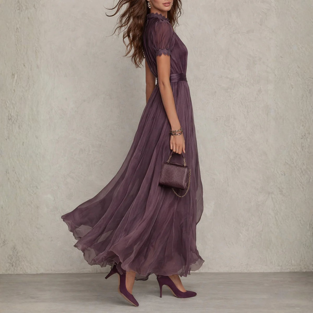 Robe Maxi Mousseline Dentelle Femme Cérémonie