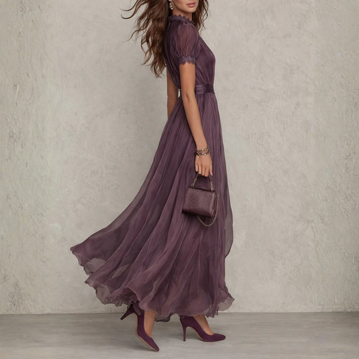 Robe Maxi Mousseline Dentelle Femme Cérémonie