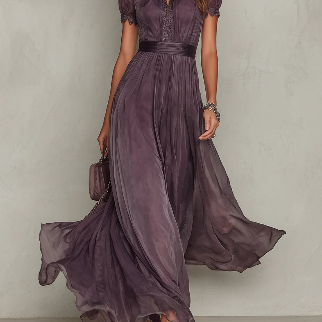 Robe Maxi Mousseline Dentelle Femme Cérémonie