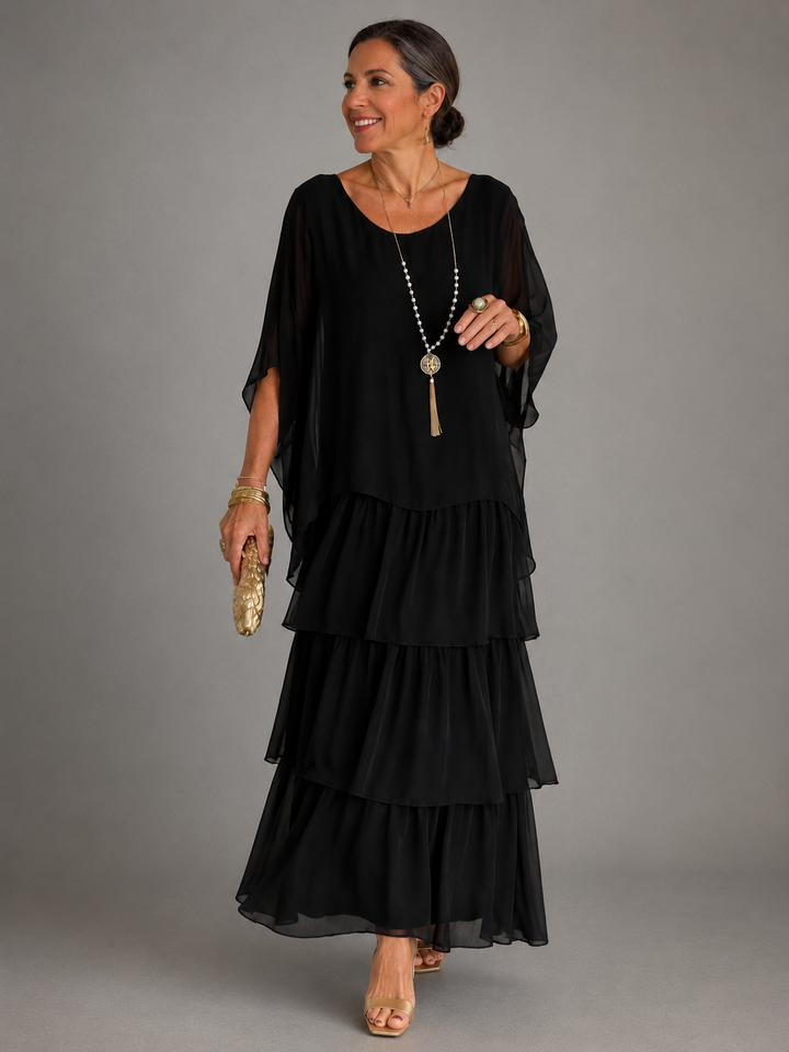 Abito maxi da donna in chiffon con maniche a mantella