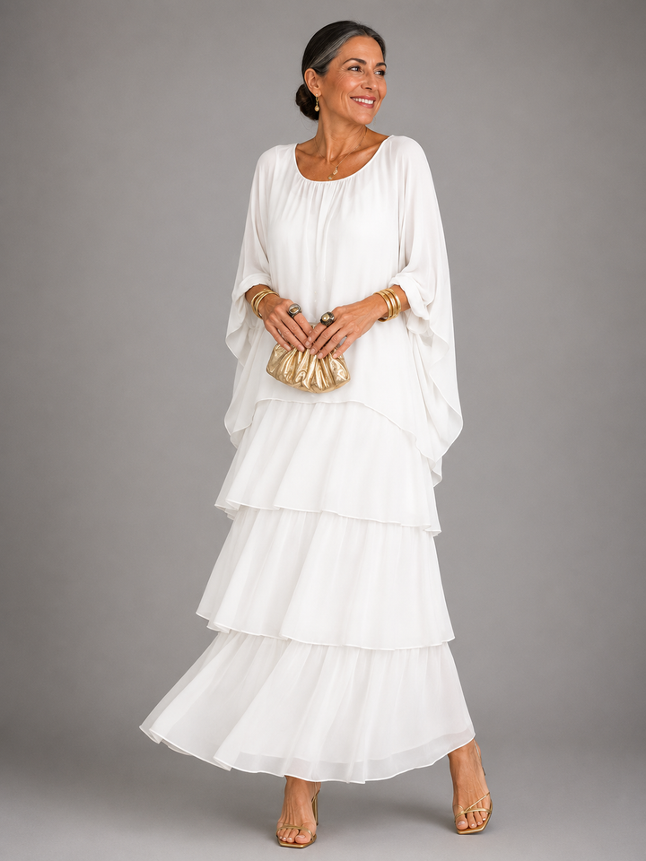 Abito maxi da donna in chiffon con maniche a mantella