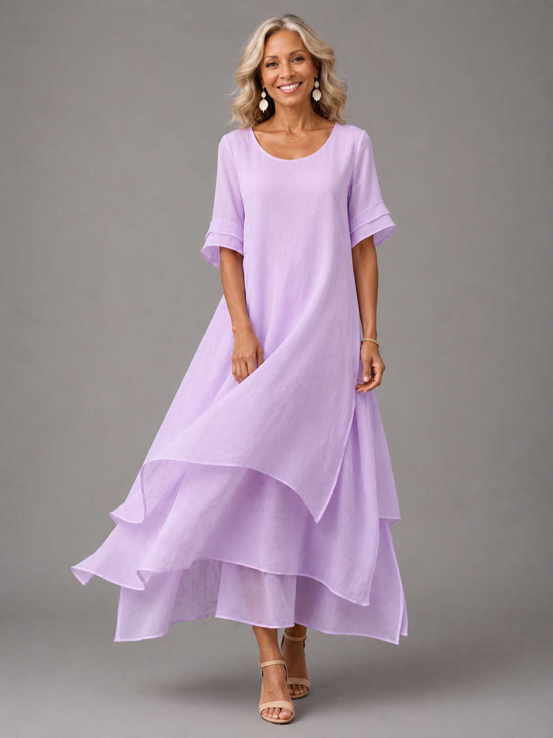Robe Midi d'été Fluide à Volants Pour Femme