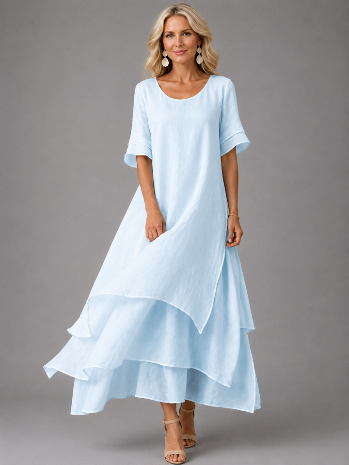 Robe Midi d'été Fluide à Volants Pour Femme