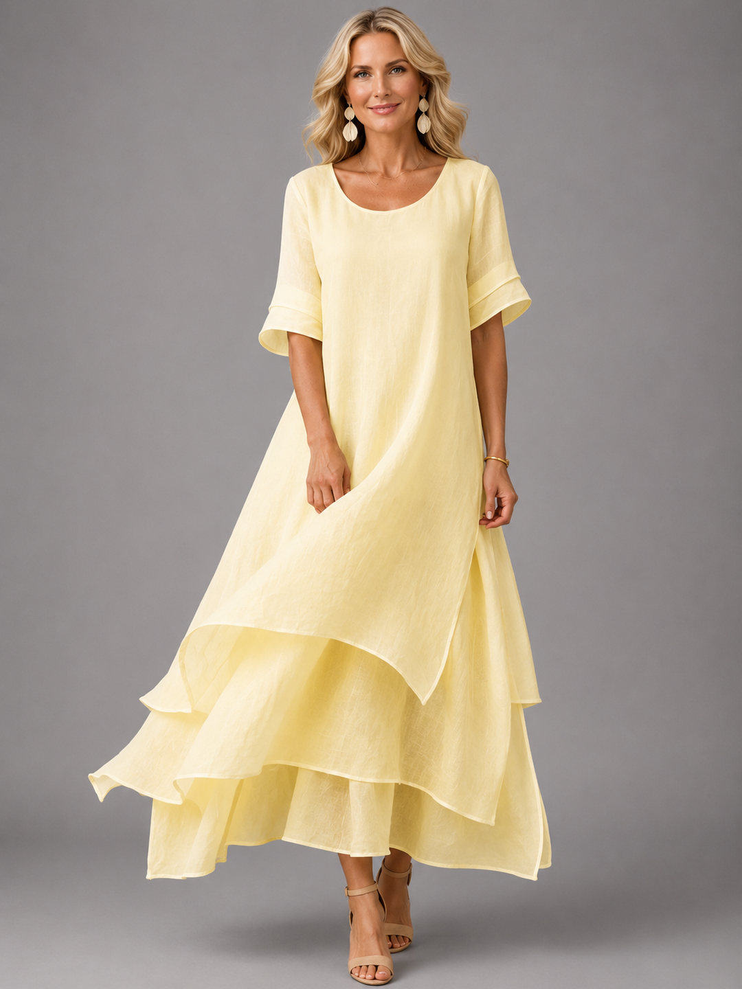 Robe Midi d'été Fluide à Volants Pour Femme