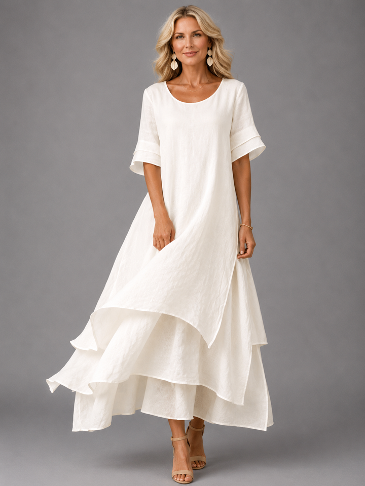Robe Midi d'été Fluide à Volants Pour Femme