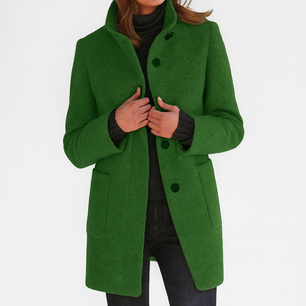 Manteau Femme Col Montant Boutons Mi-Long