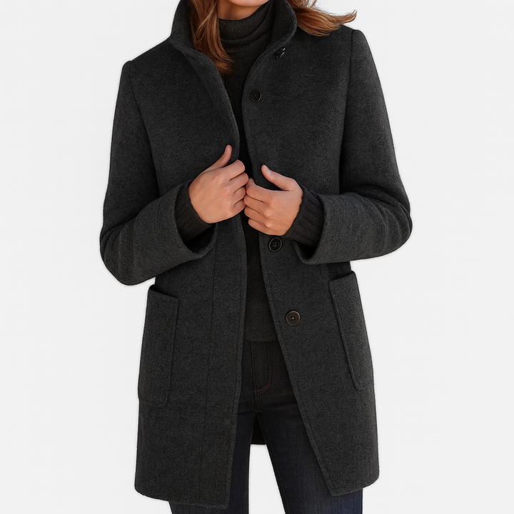Manteau Femme Col Montant Boutons Mi-Long