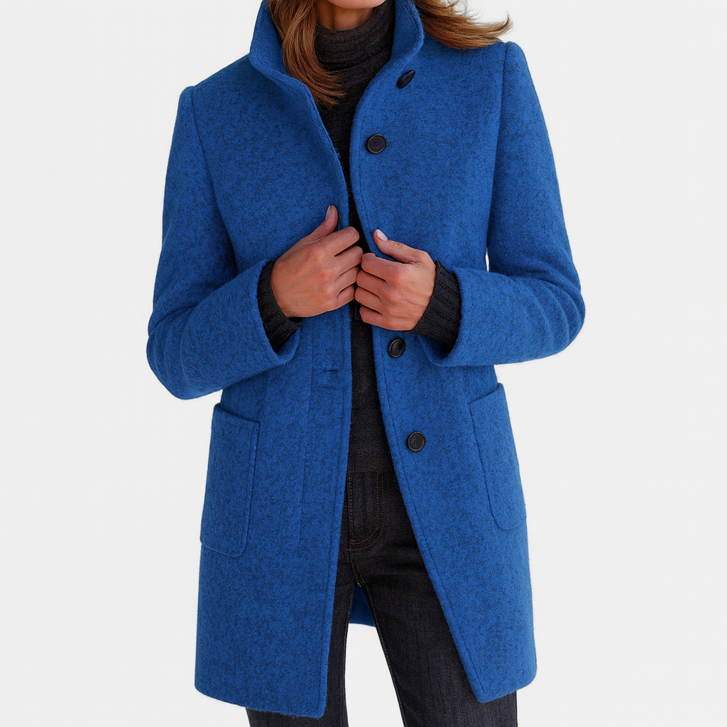 Manteau Femme Col Montant Boutons Mi-Long