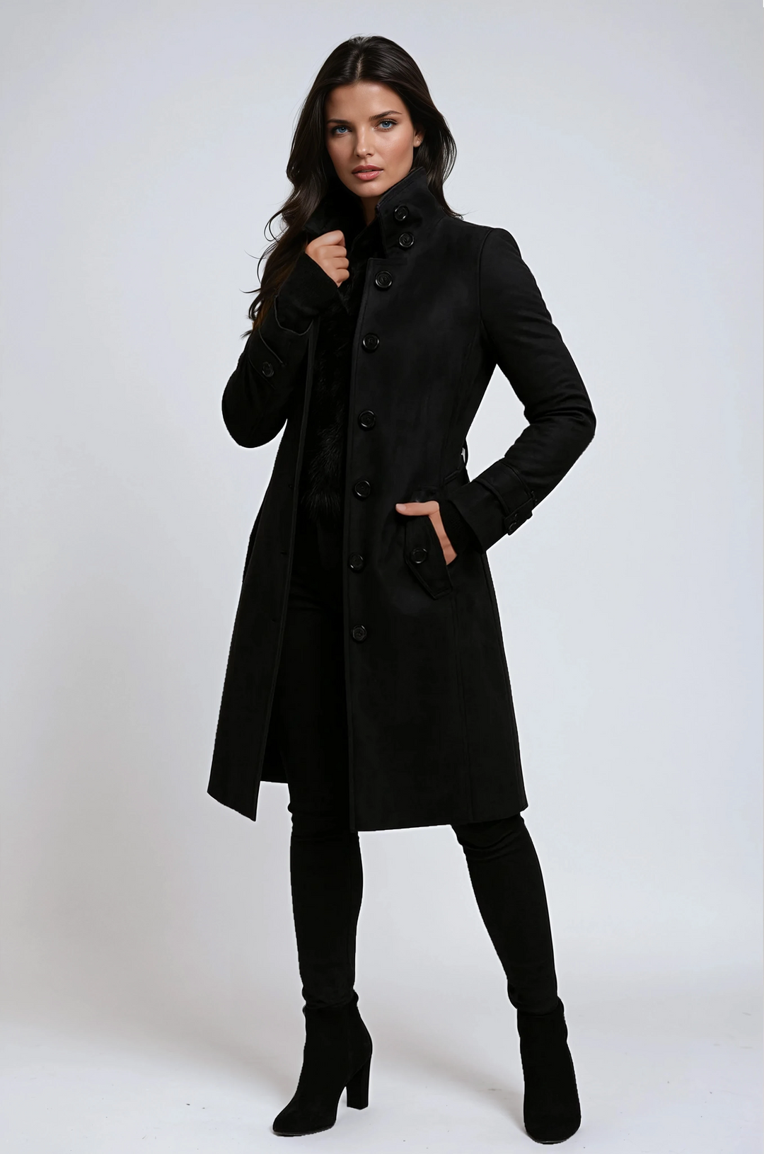 Manteau D'hiver Long et Élégant à Double Boutonnage Pour Femme