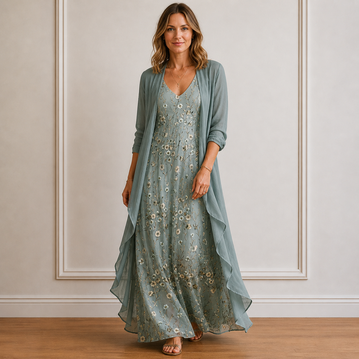 Robe Longue Fleurie Femme avec Kimono Léger