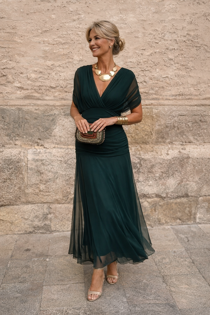 Abito maxi da donna a portafoglio con scollo a V
