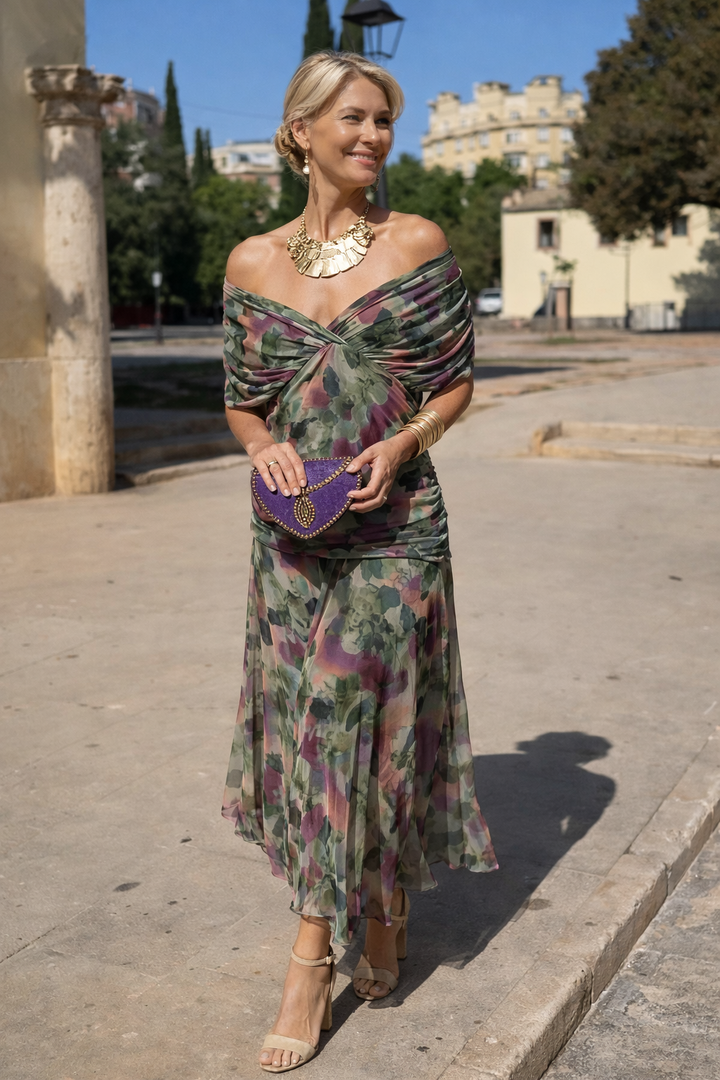 Abito maxi da donna a portafoglio con scollo a V
