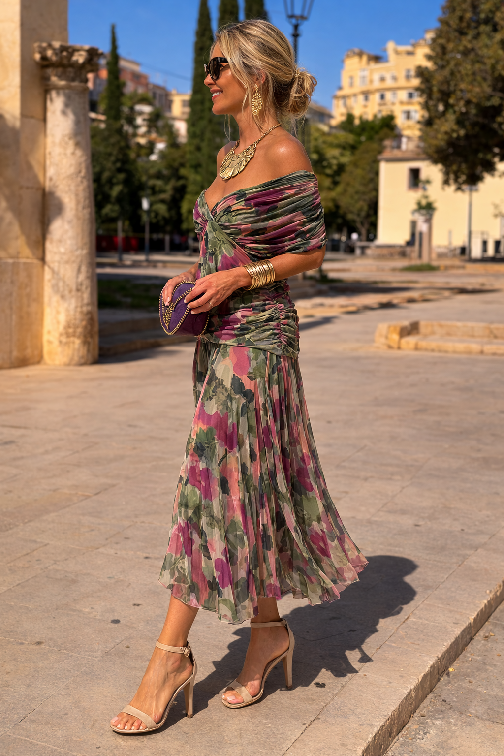 Abito maxi da donna a portafoglio con scollo a V