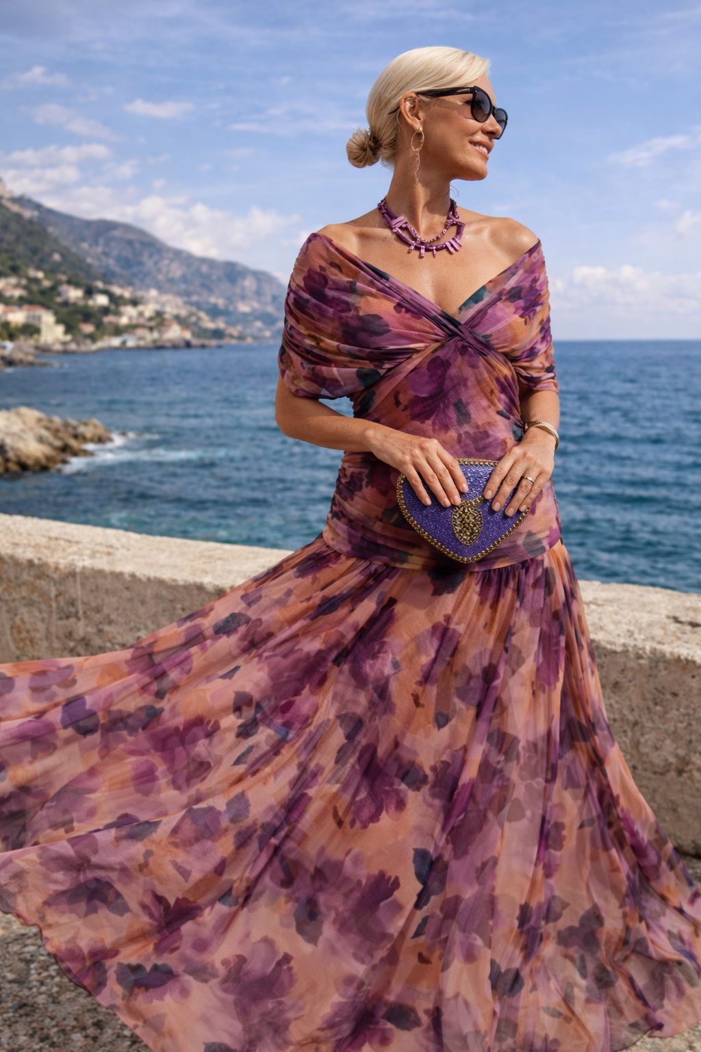 Abito maxi da donna a portafoglio con scollo a V