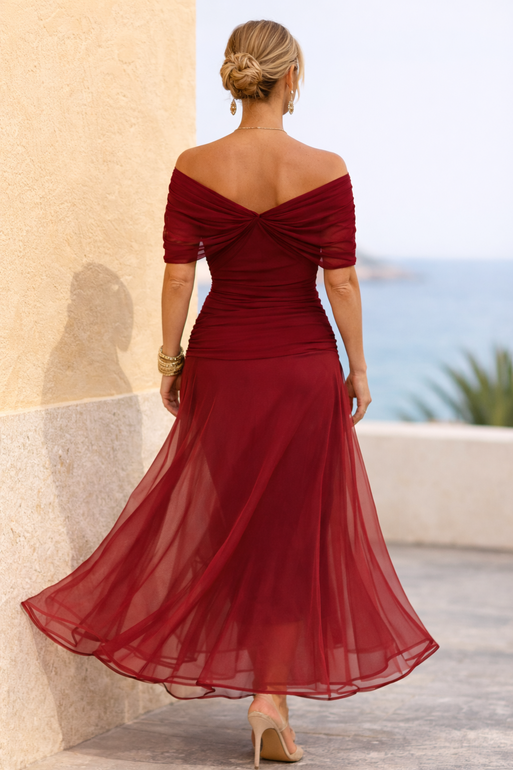 Abito maxi da donna a portafoglio con scollo a V