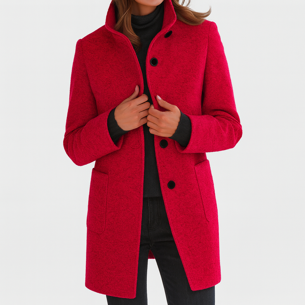 Manteau Femme Col Montant Boutons Mi-Long