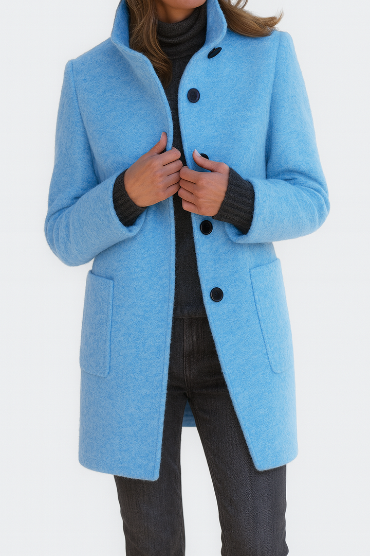 Manteau Femme Col Montant Boutons Mi-Long
