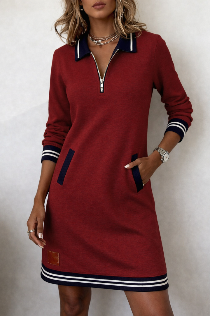 Robe-Pull en Maille à Demi-Zip Pour Femme