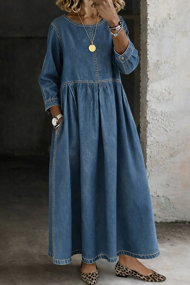 Langes Jeanskleid für Damen mit langen Ärmeln